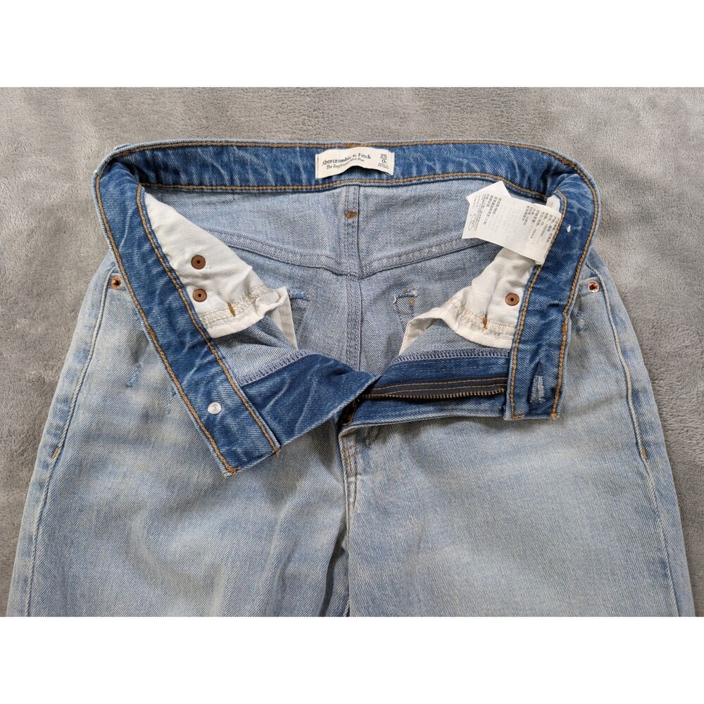 Abercrombie & Fitch Boyfriend Jeans Womens 25/0 Mid Rise Distressed Raw Hem Blue - Picture 6 of 12